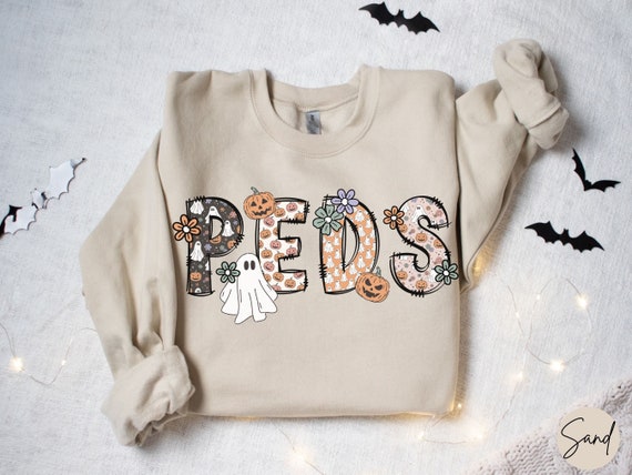 PEDS Halloween Sweatshirt, Spooky Pediatric Nurse Shirt, Hospital Halloween Party Sweater, PICU Fall Season Tee Matching Pediatrics Boo Crew