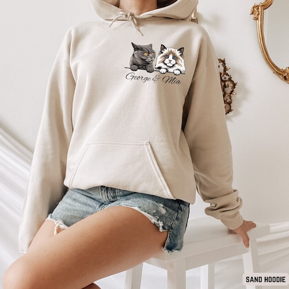 Custom Cat Hoodie, Personalized Cat Face Sweatshirt, Gift for Cat Mom, Custom Cat Sweater, Cat Lovers Shirt, Cat Dad TShirt, New Pet Owner