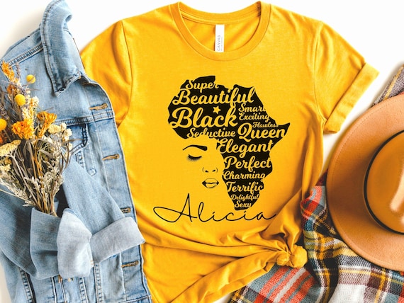 Custom Black History Month Shirt for Women, Afro Woman TShirt, Personalized Black Mom Gifts, Black Queen Shirt, Black Owned Shops Clothing