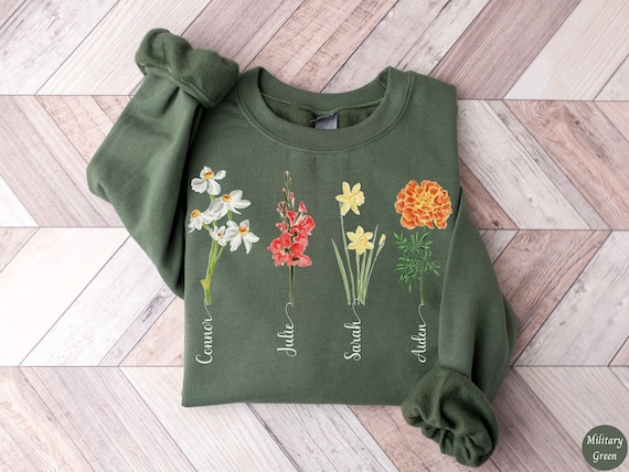 Custom Birth Month Flower Sweatshirt, Personalized Mothers Day Gift, Mom Shirt With Names, Cottagecore Sweater, Plant Mama, Grandma Hoodie
