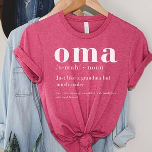 Oma Shirt, Oma Gift, Funny Oma Definition TShirt, Pregnancy Reveal T-Shirt, Mothers Day Gift for German Grandma, Grandmother Birthday Gifts Heather Raspberry