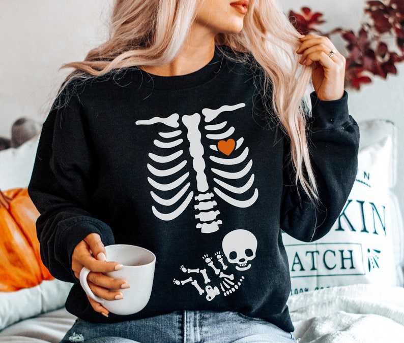 Skeleton Halloween Maternity Sweatshirt Funny Pregnancy Etsy