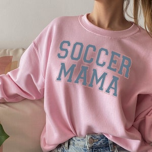 Soccer Mom Sweatshirt, Soccer Mama Sweater, Soccer Mom Hoodie, Trendy Soccer Game Day Shirt, Sports Mom Jersey, Mothers Day Gift for Soccer LIGHT PINK