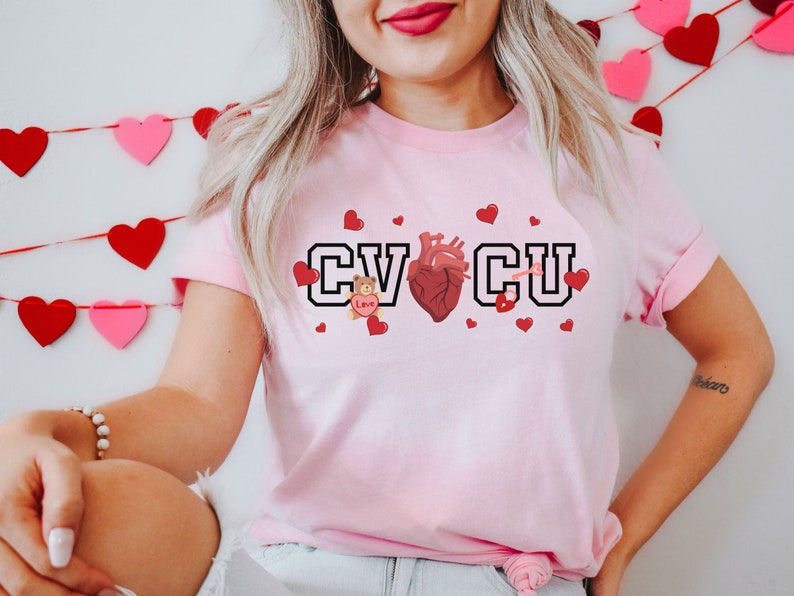 CVICU Valentine Shirt, Cute Cardiovascular Intensive Care Unit Nurse TShirt, Valentine's Day Gift for Cardiac Nurse, RN Tee, ICU Crew Shirts Pink