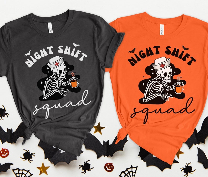 Nurse Halloween Shirt, Funny Night Shift Nurse Squad Shirt, RN Skeleton T-Shirt, ER ICU Nurse Group Tee, rt rn Emergency Department TShirts image 1