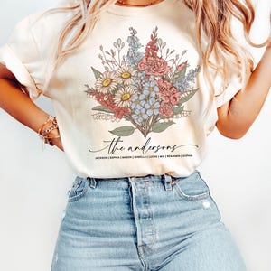 Birth Month Birth Flower Shirt with Names, Custom Mothers Day Gift for Mom, Personalized Grandma Shirt with Grandkids Names, Plant Mama Tee Ivory