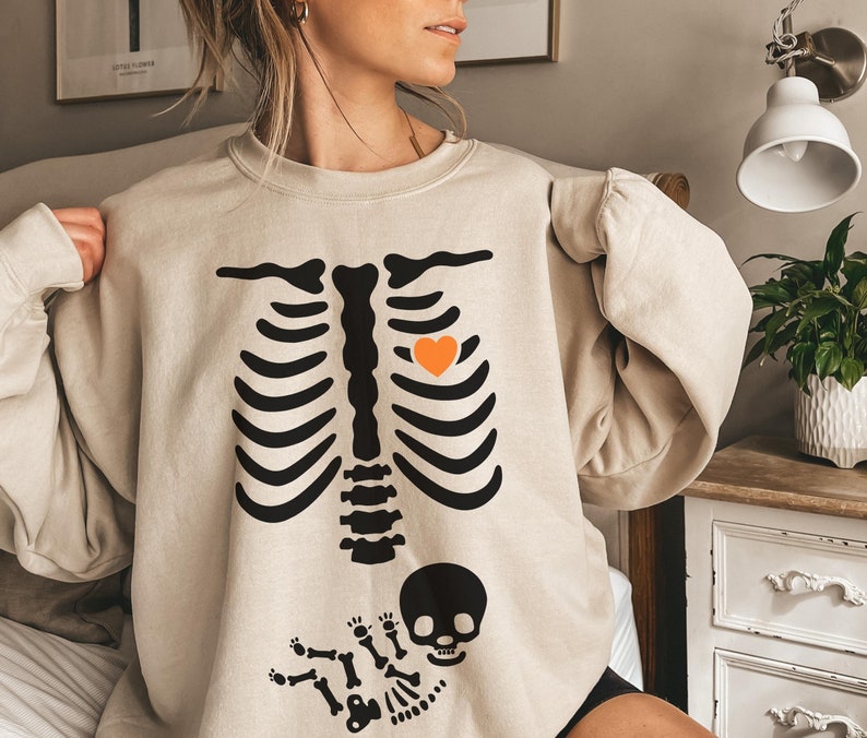 Skeleton Halloween Maternity Sweatshirt Funny Pregnancy