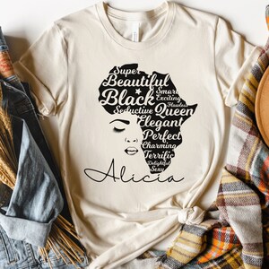 Custom Black History Month Shirt for Women, Afro Woman TShirt, Personalized Black Mom Gifts, Black Queen Shirt, Black Owned Shops Clothing Natural