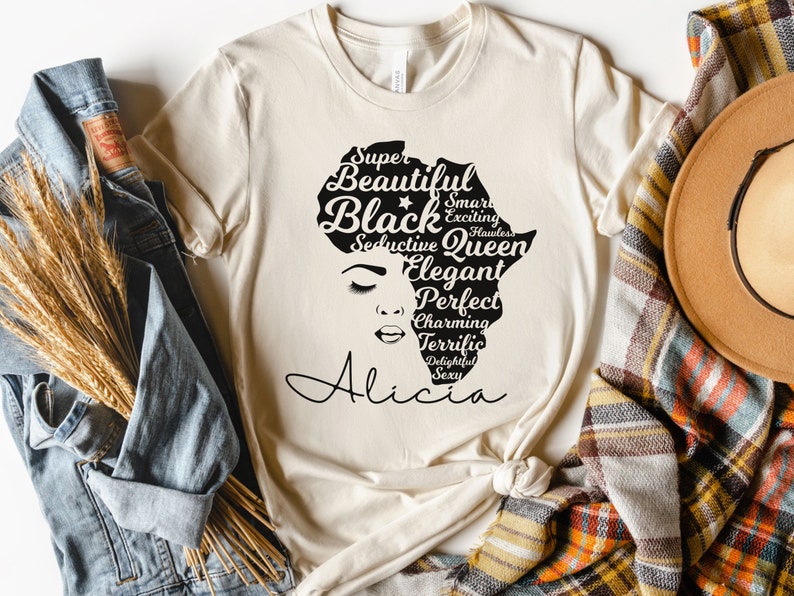 Custom Black History Month Shirt for Women, Afro Woman TShirt, Personalized Black Mom Gifts, Black Queen Shirt, Black Owned Shops Clothing Natural