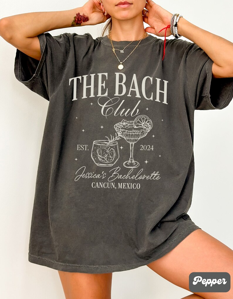 The Bach Club Shirt, Custom Location Bachelorette Shirt, Beach Bachelorette Party Shirts, Personalized Luxury Bachelorette, Bride Social Tee Pepper