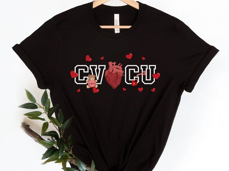 CVICU Valentine Shirt, Cute Cardiovascular Intensive Care Unit Nurse TShirt, Valentine's Day Gift for Cardiac Nurse, RN Tee, ICU Crew Shirts Black