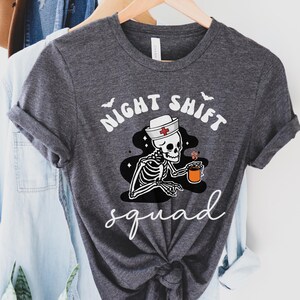 Nurse Halloween Shirt, Funny Night Shift Nurse Squad Shirt, RN Skeleton T-Shirt, ER ICU Nurse Group Tee, rt rn Emergency Department TShirts Dark Grey Heather