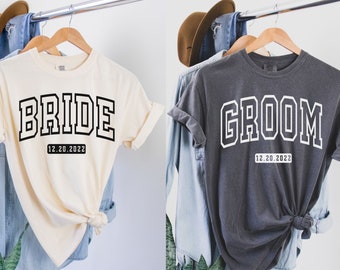 Comfort Colors Bride and Groom Shirts, Custom Honeymoon Shirts, Just Married T-Shirt, Mr and Mrs Gifts, Engagement Tees, Wedding Date Gift