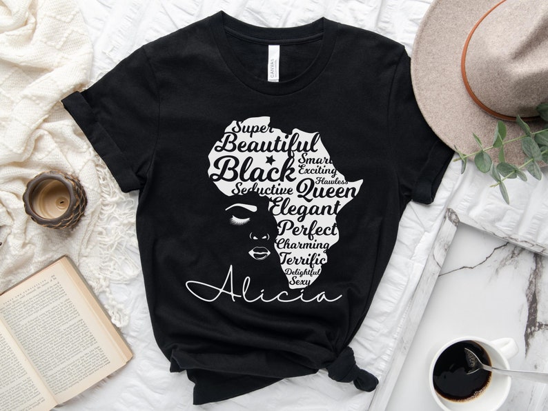 Custom Black History Month Shirt for Women, Afro Woman TShirt, Personalized Black Mom Gifts, Black Queen Shirt, Black Owned Shops Clothing Black