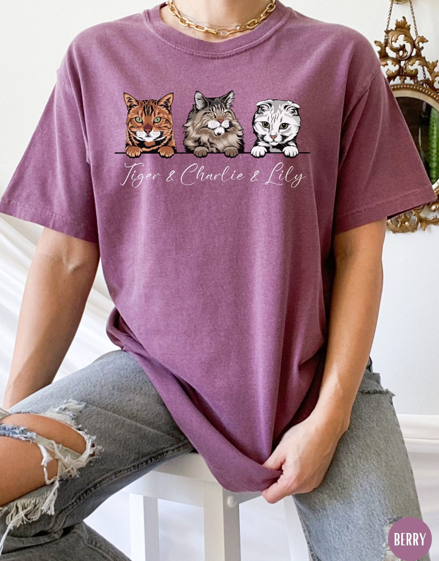 Discover Custom Cat Shirt, Personalized Cat Mom Gift, Gift for Cat Dad