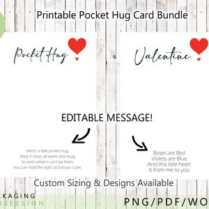 Pocket Hug Card Printable, Custom Display Cards PDF, Printed Backing Cards, Pocket Heart Token, Valentines Day Card PNG, Valentine Pocket
