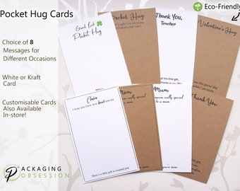 Pack of 8 Pocket Hug Cards, Pocket Heart Token, Valentines Day Card, Hug for Mum, Student Hug, Teacher Hug, Good Luck Card, Display Card