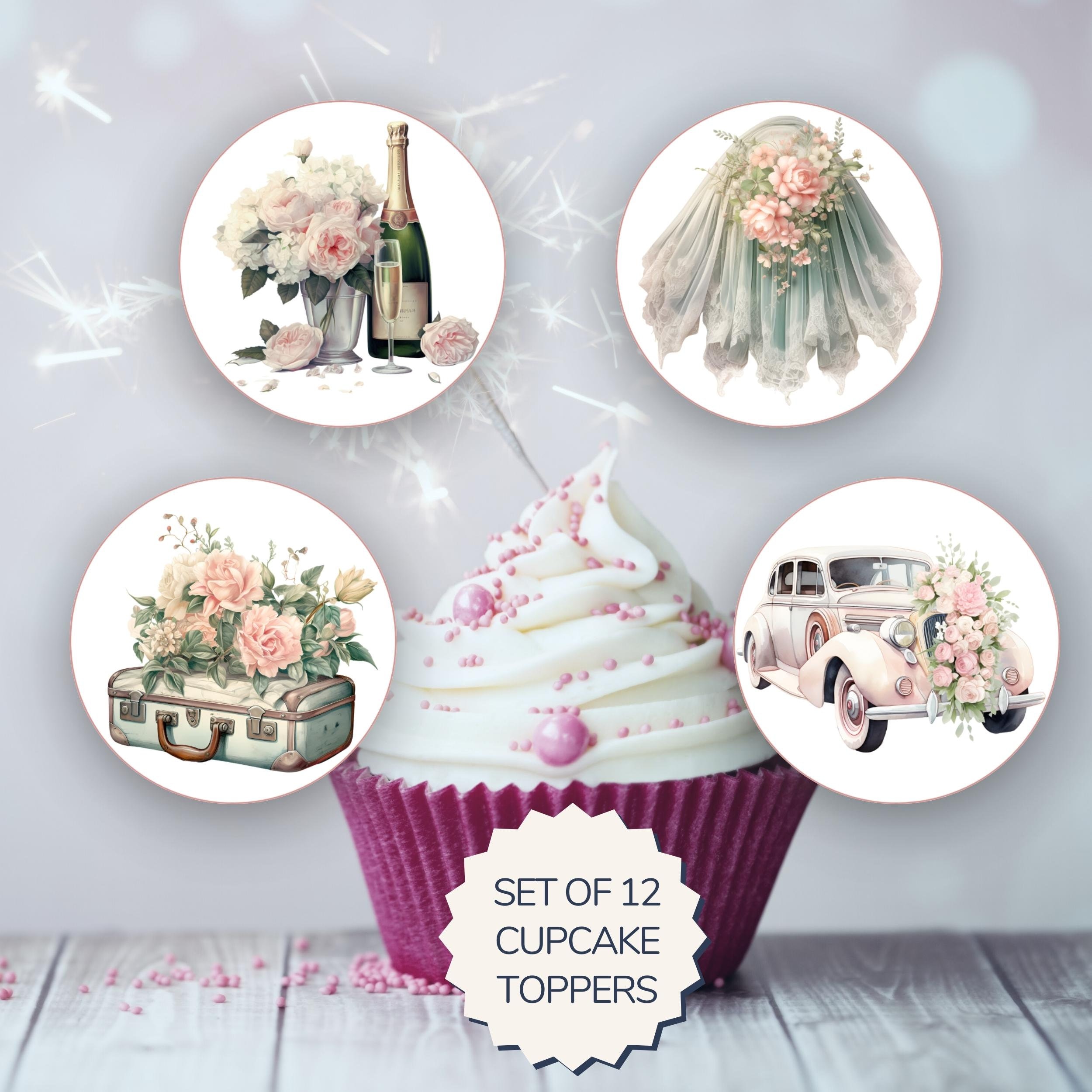 Printable Pastel Wedding Cupcake Toppers. Set of 12 Fun Designs ...