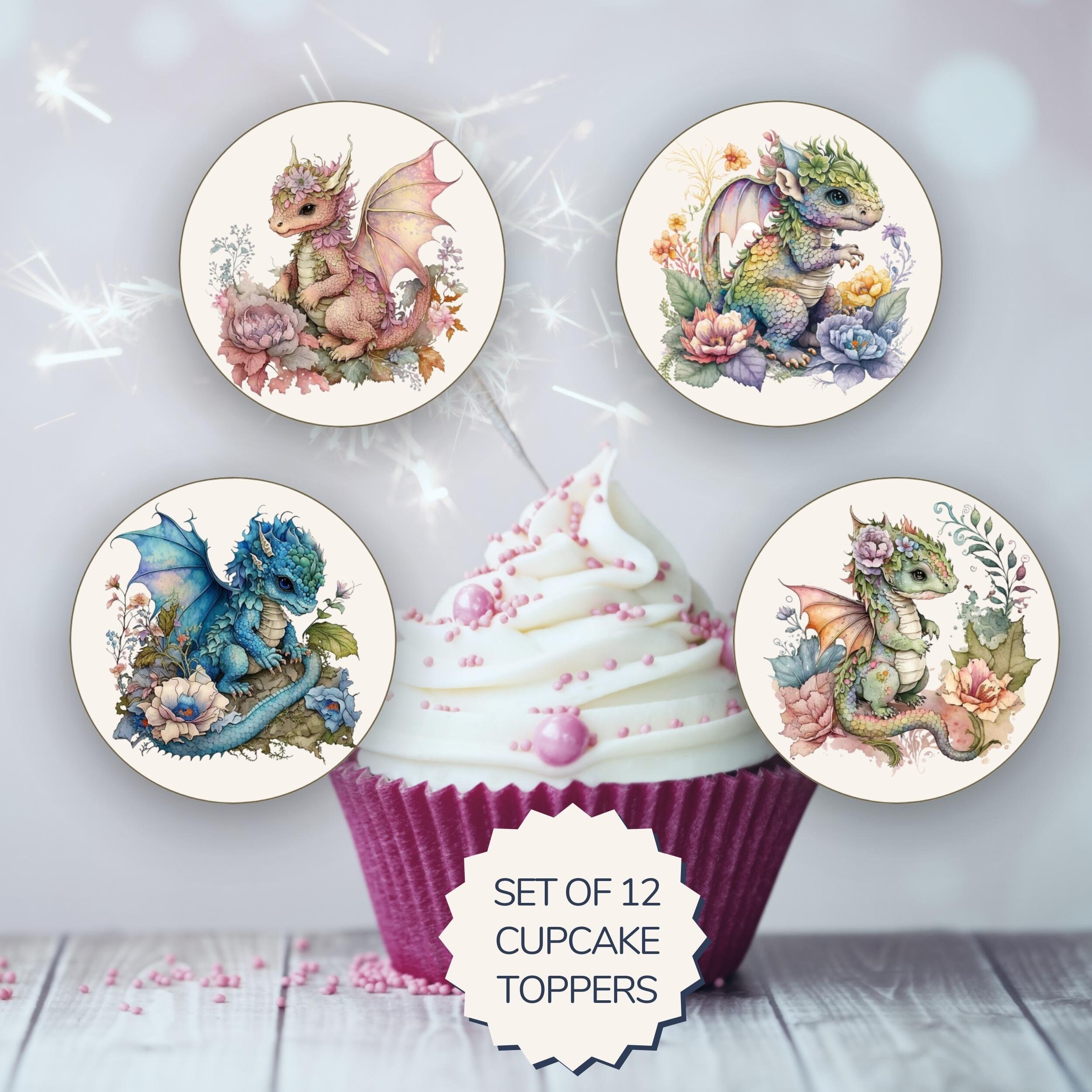 Printable Baby Dragons Cupcake Toppers. Set of 12 Fun Designs. Perfect ...