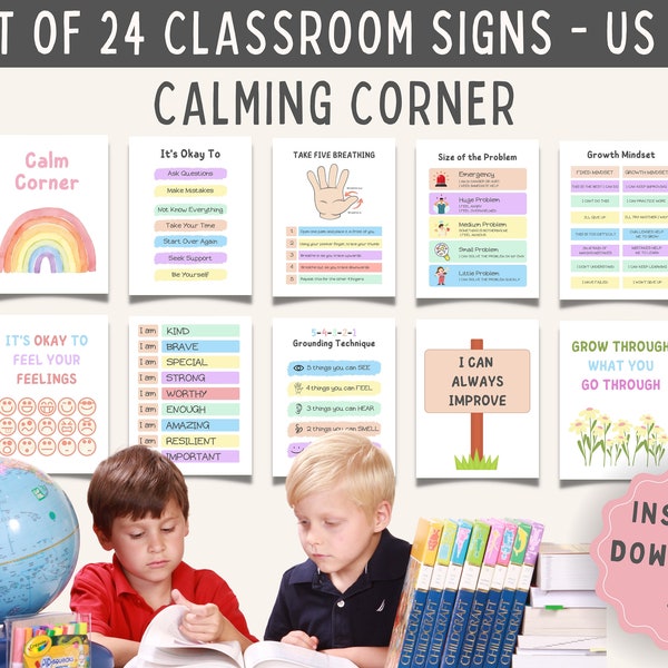 Calm Down Corner. Educational Wall Art. Homeschool Playroom Poster. Kids Pastel Anxiety Coping Posters. Instant Download