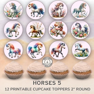 Horses Cupcake Toppers: Fun Birthday Party Designs (Digital Download)