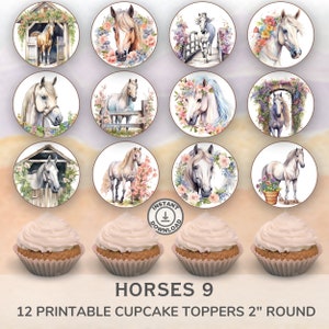 Horses Cupcake Toppers: Set of 12 Printable Designs (Digital Download)