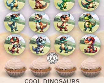 Cool Dinosaur Cupcake Toppers, Fun Birthday Designs (Digital Download)