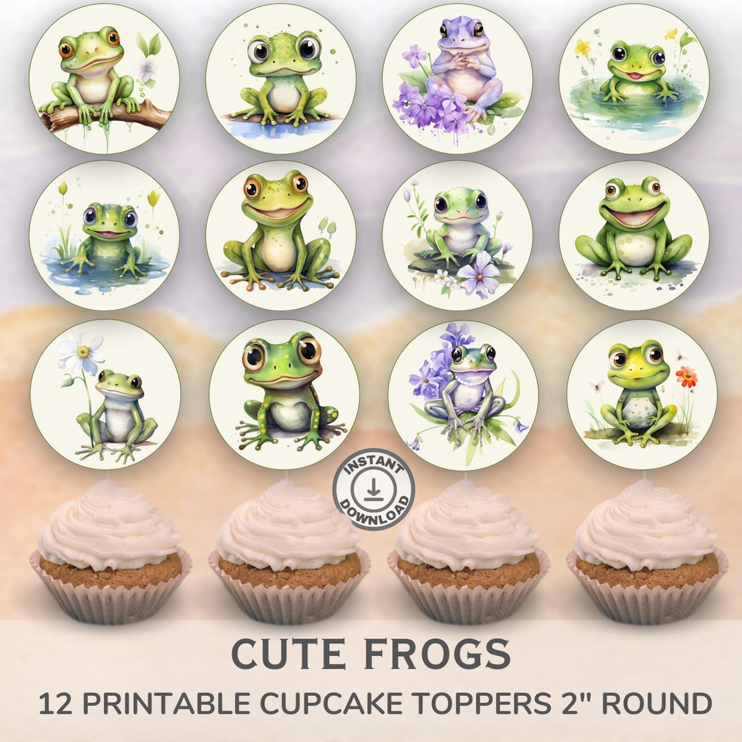 Printable Cute Frogs Cupcake Toppers. Set of 12 Fun Designs. Perfect ...