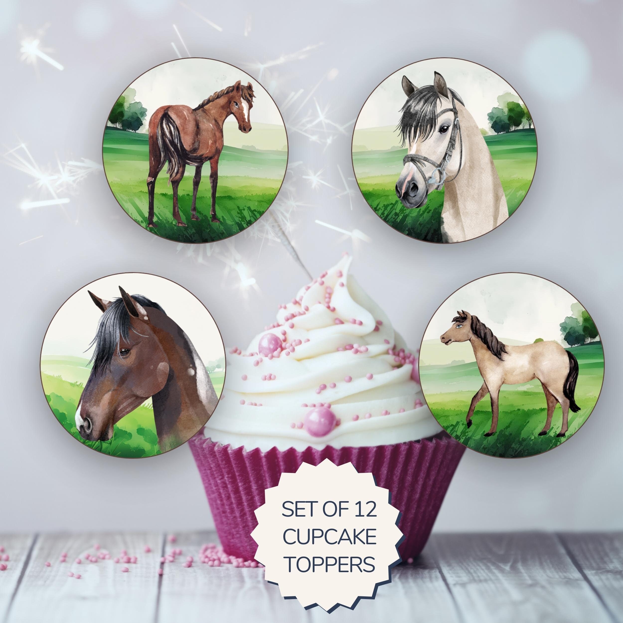 Printable Horses Cupcake Toppers. Set of 12 Fun Designs. Perfect for ...