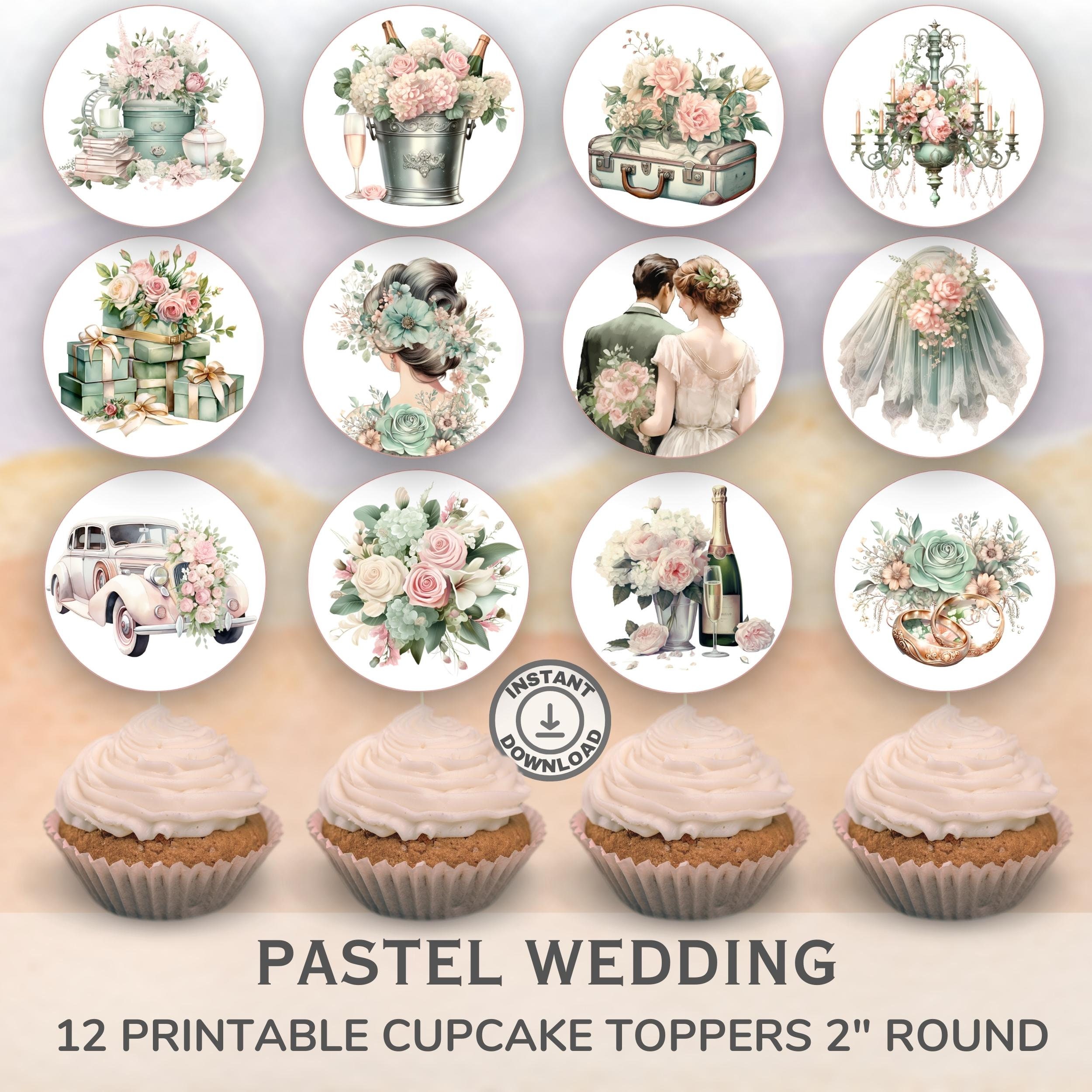 Printable Pastel Wedding Cupcake Toppers. Set of 12 Fun Designs ...