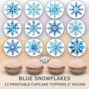 Blaue Schneeflocken Cupcake Toppers: Winter Party Dekoration (Digitaler Download)