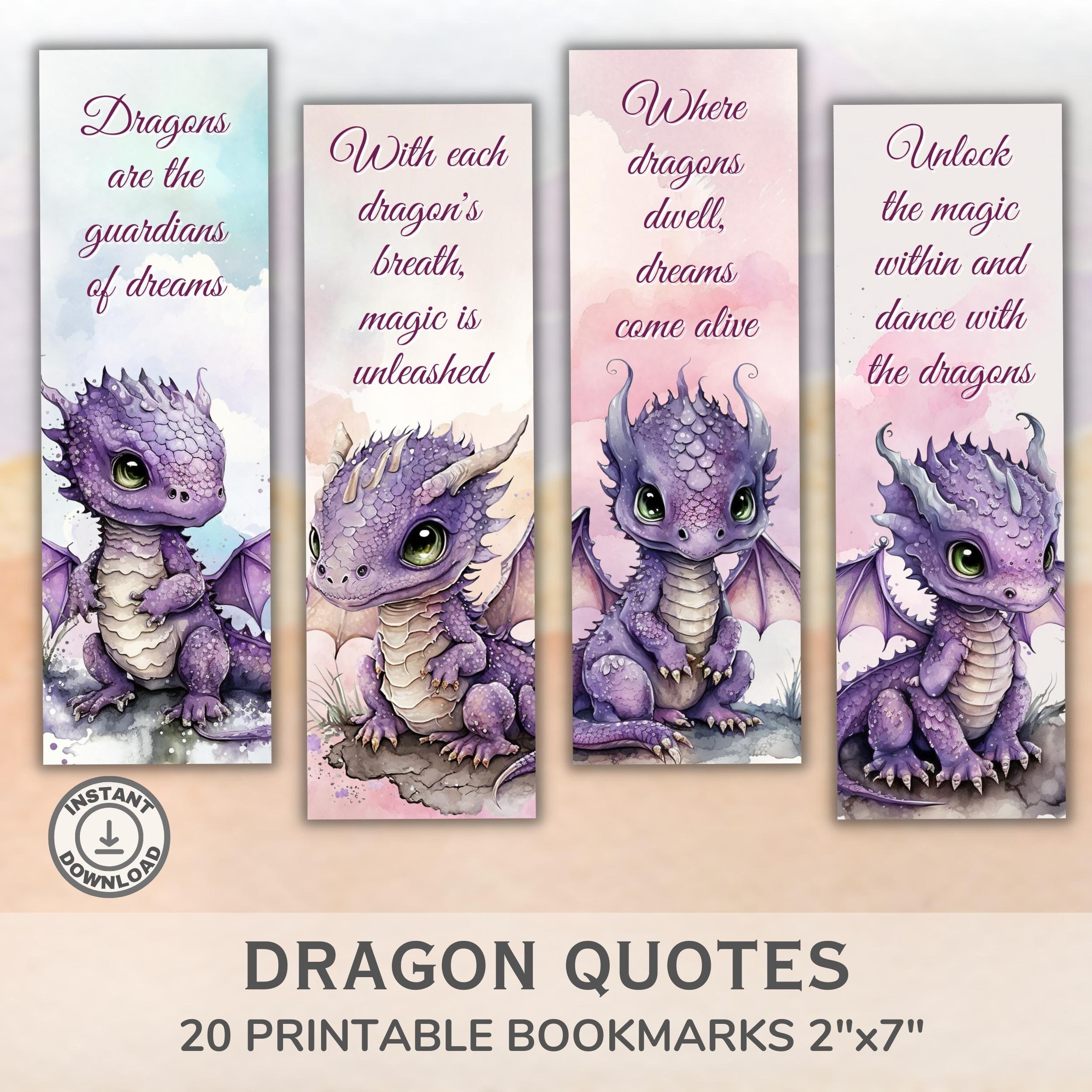 Dragon Quotes Printable Bookmarks Set of 20. Printable Cute Baby Dragon