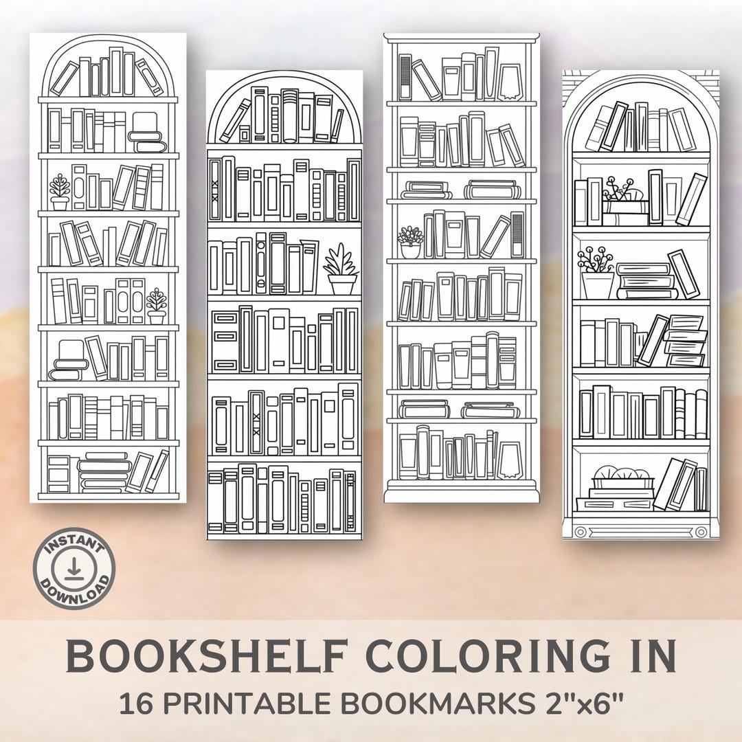 Bookshelf Coloring Bookmarks: 16 Printable Designs (digital Download ...