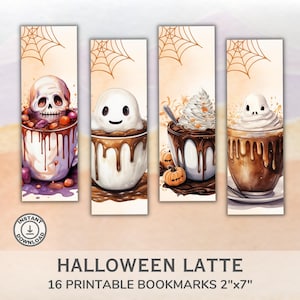 Printable Halloween Latte Bookmarks. Perfect as a spooky and creepy reader gift. Bookmark bundle of 16 for book lovers. Instant Download