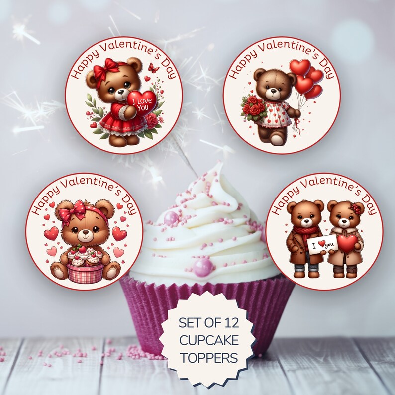 Valentine's Day Cupcake Toppers Printable. Set of 12 Fun Designs. Happy ...