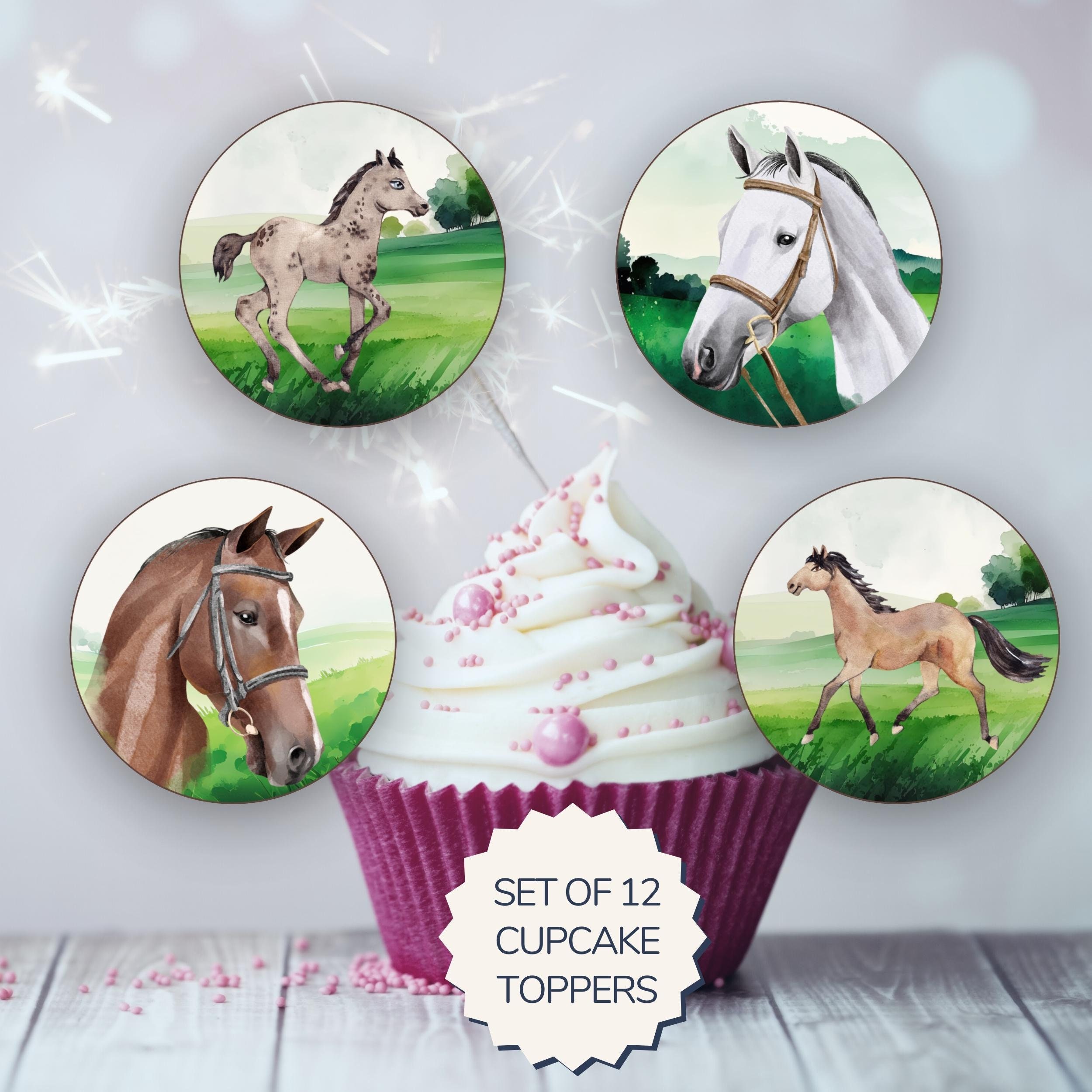 Printable Horses Cupcake Toppers. Set of 12 Fun Designs. Perfect for ...