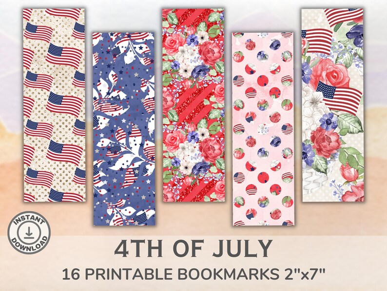 Printable 4th of July Bookmarks. Watercolor Red White and - Etsy