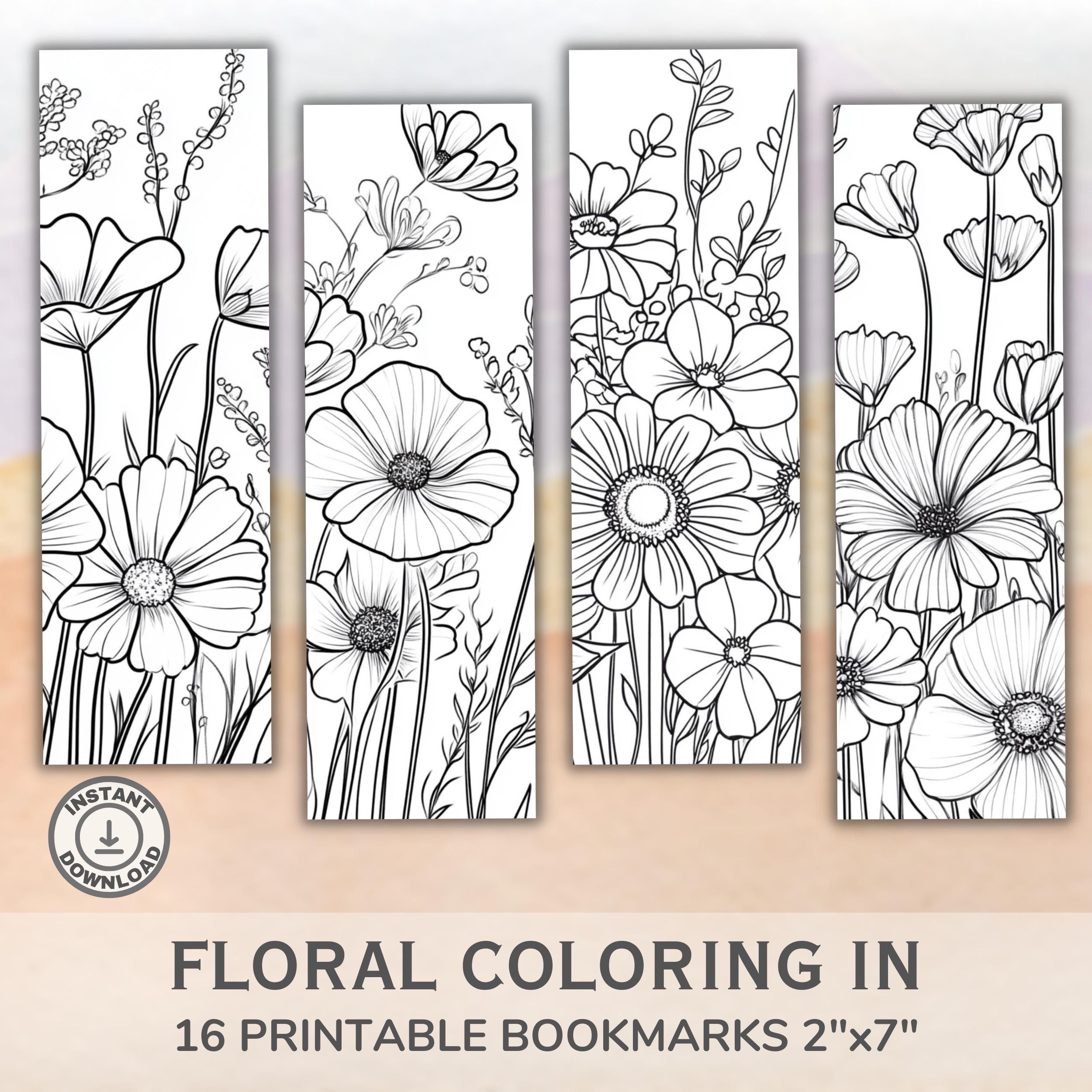 Floral Coloring Bookmarks: 16 Printable Designs (digital Download) - Etsy
