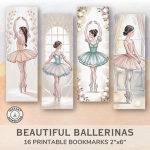 Printable Graceful Ballerina Bookmarks. Dancers in tutus. Bundle of 16 for ballet and dance lovers. Instant Download