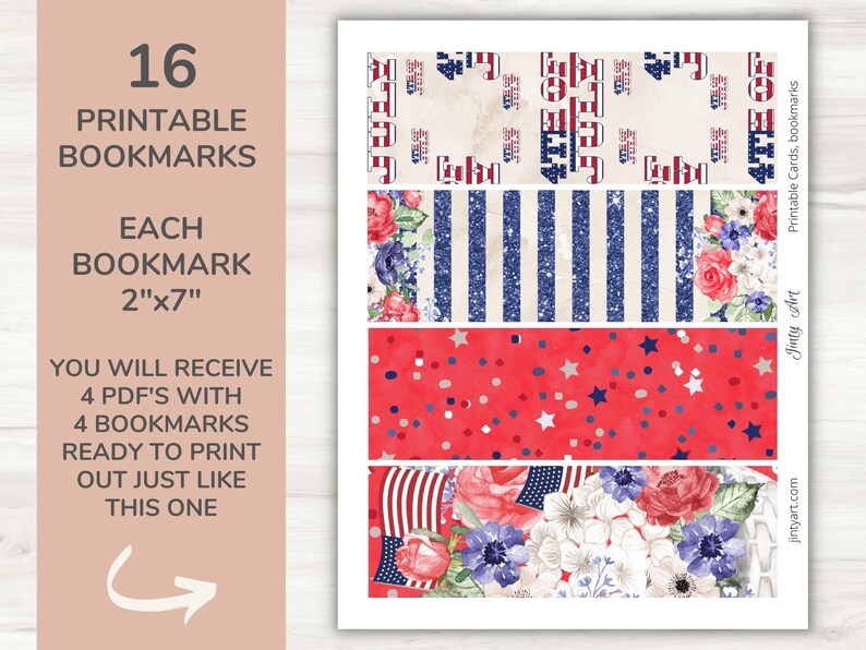 Printable 4th of July Bookmarks. Watercolor Red White and - Etsy