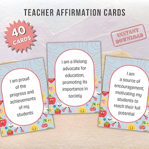Cartões de Afirmação de Professores Imprimíveis. Presente perfeito para professores! 40 Afirmações positivas para professores. Download instantâneo