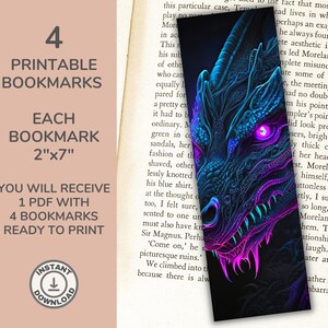 Dragon Printable Bookmarks Set of 4. Printable Purple Dragon Bookmarks ...