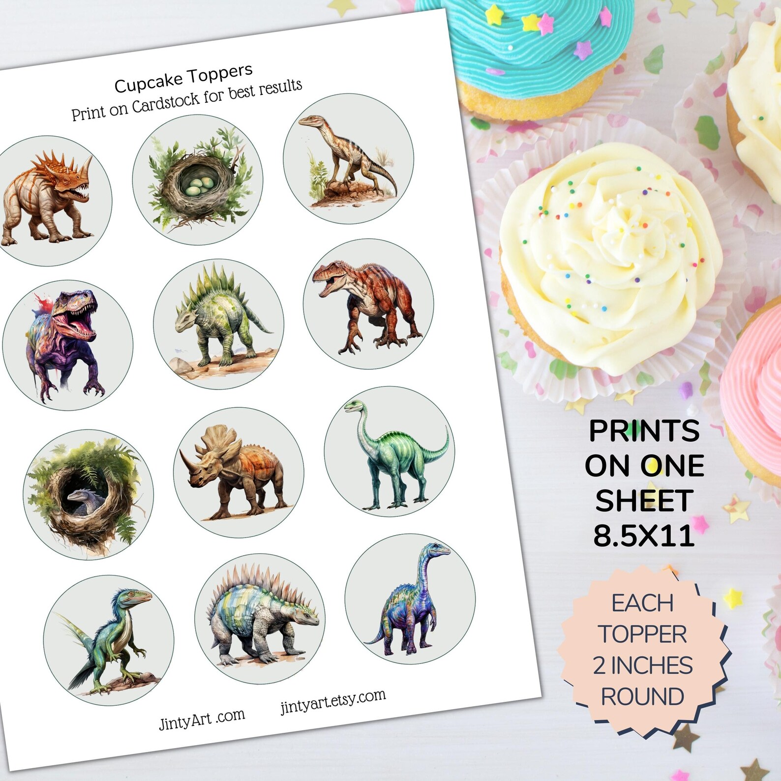 Printable Dinosaurs Cupcake Toppers. Set of 12 Fun Designs. Perfect for ...