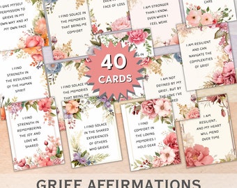 Grief Affirmation Cards Printable. Loss affirmations, self love and self confidence affirmations in 40 cards. Instant Download