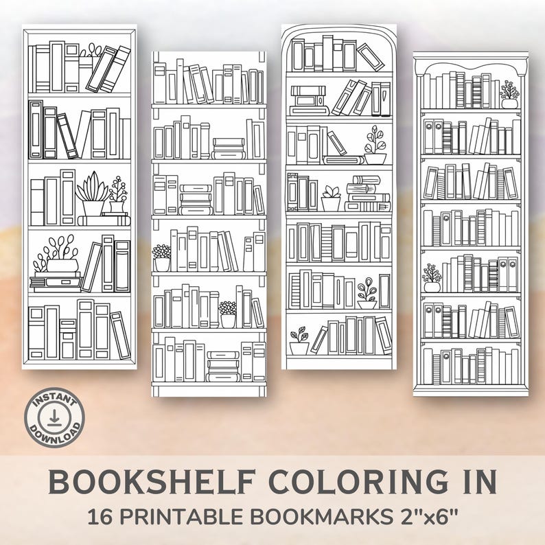 Bookshelf Coloring Bookmarks: 16 Printable Designs (digital Download ...