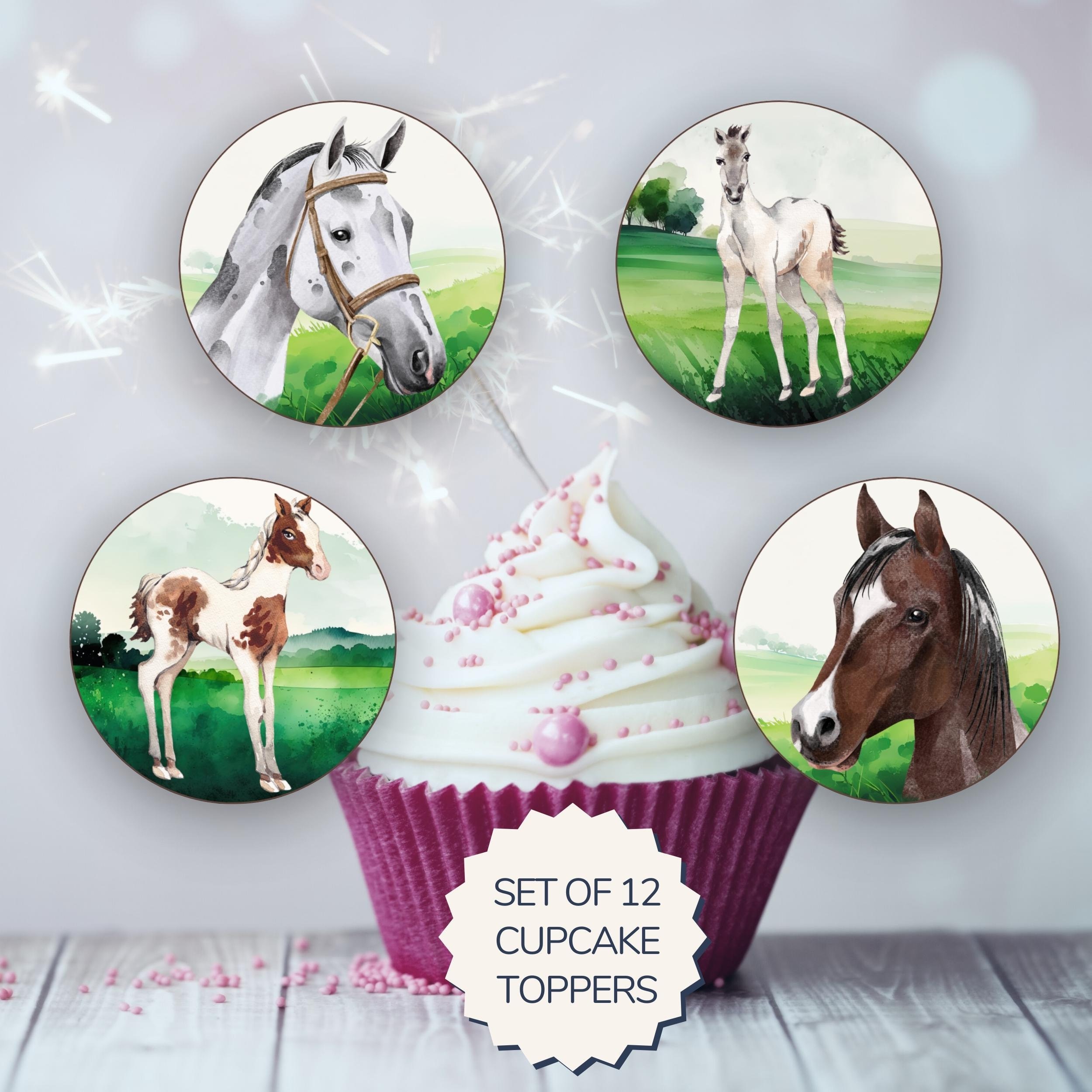 Printable Horses Cupcake Toppers. Set of 12 Fun Designs. Perfect for ...