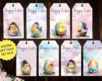 Easter Printable Gift Tags. School Gift Tag. Set of 8 Easter tags for gift giving. Watercolor gift tag. Instant Download