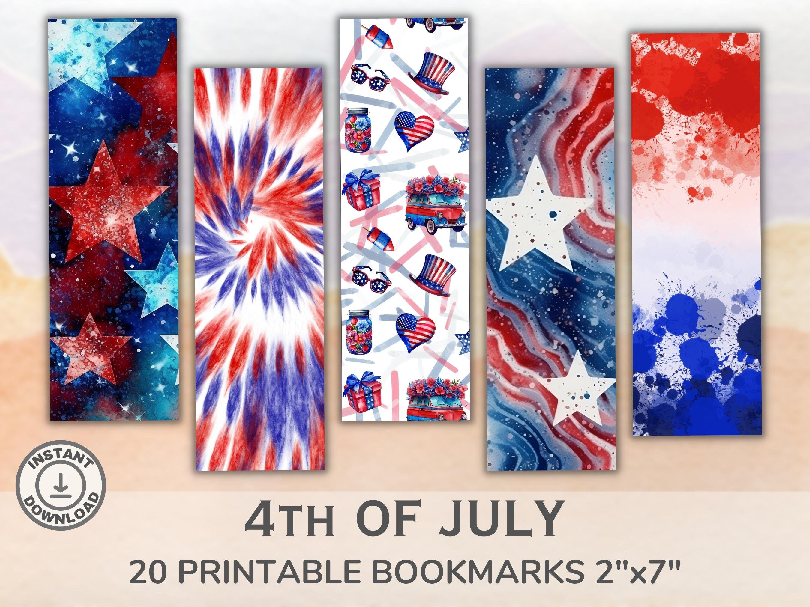 Printable 4th of July Bookmarks. Watercolor Red, White and Blue ...