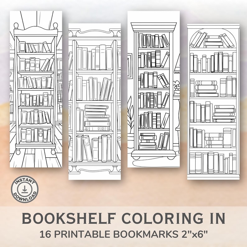 Bookshelf Coloring Bookmarks: 16 Printable Designs (digital Download ...