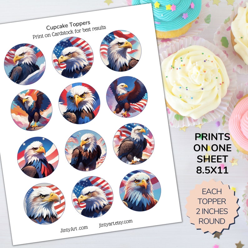 Printable 4th of July Eagles Cupcake Toppers. Set of 12 Fun Designs ...